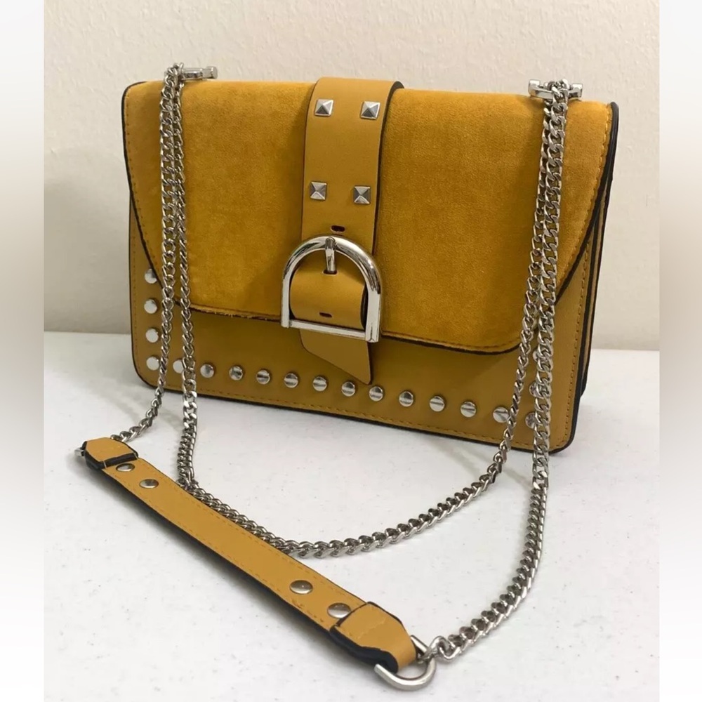 TOPSHOP Tan Honey Studded Shoulder Cross Body Handbag Silver Thick Chain Strap - Picture 1 of 6